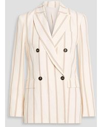 Brunello Cucinelli - Double-Breasted Striped Linen And Cotton-Blend Blazer - Lyst
