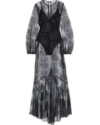 Fleur du Mal Metallic Embroidered Tulle Maxi Dress - Black