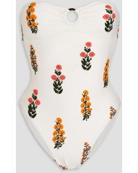 Agua Bendita - Toronja Cutout Embroidered Bead-embellished Bandeau Swimsuit - Lyst