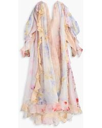 Zimmermann - Cold-Shoulder Floral-Print Linen And Silk-Blend Maxi Dress - Lyst
