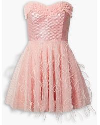 LoveShackFancy - Marvella trägerloses minikleid aus tüll mit federn - Lyst