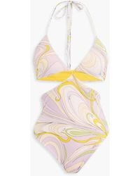 Emilio Pucci - Cutout Printed Halterneck Swimsuit - Lyst
