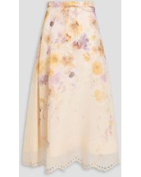 Zimmermann - Floral-print Linen And Silk-blend Midi Skirt - Lyst