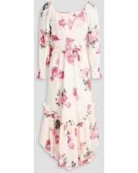 LoveShackFancy - Firefly midikleid aus baumwolle mit floralem print und rüschen - Lyst