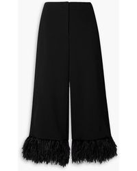 Proenza Schouler - Feather-trimmed Cropped Stretch-crepe Wide-leg Pants - Lyst