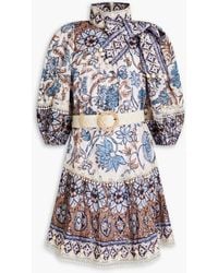 Zimmermann - Pussy-bow Floral-print Linen Mini Dress - Lyst