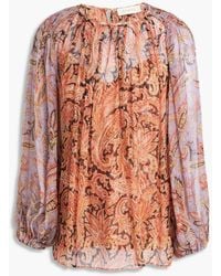 Zimmermann - Geraffte bluse aus seidenkrepon mit paisley-print - Lyst