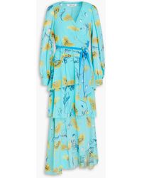 Diane von Furstenberg - Silvia Tiered Floral-print Crepe De Chine Midi Wrap Dress - Lyst