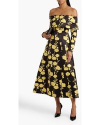 Emilia Wickstead Ragna Rose-print Taffeta-faille Dress in Yellow | Lyst