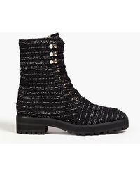 Stuart Weitzman - Pearly Embellished Tweed Combat Boots - Lyst
