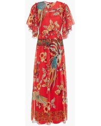 RED Valentino - Gathered Printed Cotton And Silk-blend Voile Midi Dress - Lyst
