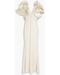 Badgley Mischka - Twist-front Ruffled Faille And Crepe Gown - Lyst