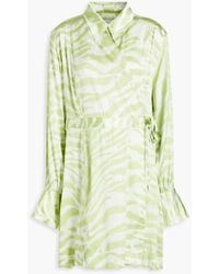 Ganni - Tiger-print Silk-blend Satin Wrap Dress - Lyst