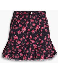 RED Valentino - Floral-print Denim Mini Skirt - Lyst