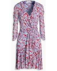 Diane von Furstenberg - Paloma mini-wickelkleid aus stretch-mesh mit floralem print und rüschen - Lyst