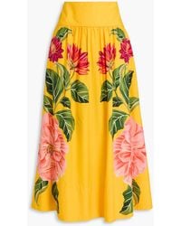 FARM Rio - Floral-Print Cotton-Poplin Midi Skirt - Lyst