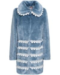 Shrimps Lace-trimmed Faux Fur Coat Blue