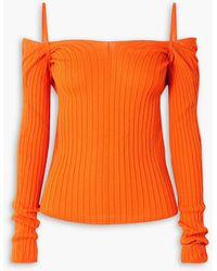 Ioannes - Billowy Cold-shoulder Twist-back Ribbed-knit Top - Lyst