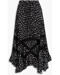 Claudie Pierlot - Floral-print Crepe De Chine And Point D'esprit Midi Skirt - Lyst