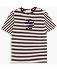 Tory Burch - Embellished Striped Cotton-jersey T-shirt - Lyst