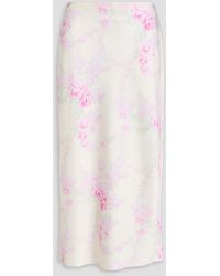 LoveShackFancy - Floral-Print Satin Midi Skirt - Lyst