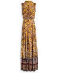 Mikael Aghal - Cutout Pleated Printed Georgette Gown - Lyst
