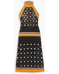 Wales Bonner - Marimba Mirror-embellished Striped Crocheted Cotton Midi Dress - Lyst