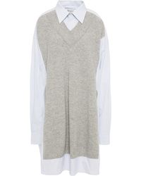 Maison Margiela Oversized Ribbed Wool-paneled Pinstriped Cotton-poplin Shirt - Grey