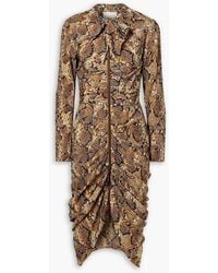 Isabel Marant - Connie Pussy-bow Ruched Snake-print Devoré Silk-blend Midi Dress - Lyst