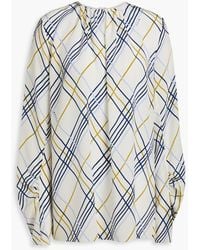 Marni - Gathered Checked Silk Crepe De Chine Top - Lyst