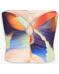 Nicholas - Alanna Strapless Cropped Printed Stretch-mesh Top - Lyst