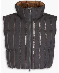 Brunello Cucinelli - Cropped Quilted Sequin-embellished Wool-blend Vest - Lyst
