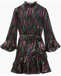 Saloni - Marissa minikleid aus jacquard aus einer seidenmischung mit metallic-effekt und rüschen - Lyst