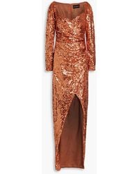 Rasario - Wrap-effect Sequined Jersey Gown - Lyst