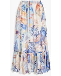 LEO LIN - Gathered Printed Silk-chiffon Midi Skirt - Lyst