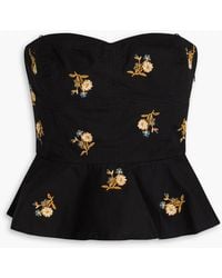 Veronica Beard - Chaka Strapless Embroidered Stretch-cotton Poplin Peplum Top - Lyst