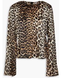 Ganni - Leopard-print Silk-blend Satin Blouse - Lyst