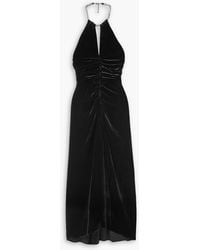 Veronica Beard - Josette Crystal-embellished Ruched Velvet Halterneck Midi Dress - Lyst