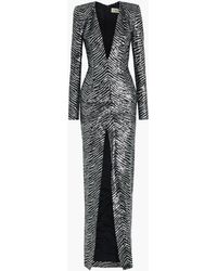 Alexandre Vauthier Zebra Print Sequin Mesh Maxi Dress - Metallic