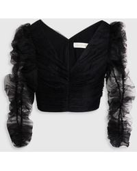 Zimmermann - Cropped Ruched Tulle Blouse - Lyst