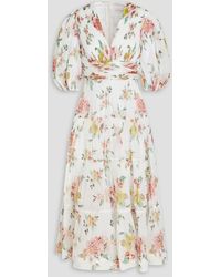 Zimmermann - Tiered Floral-print Plissé-organza Midi Dress - Lyst
