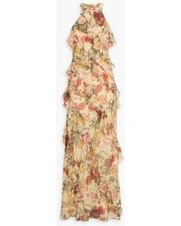 Mikael Aghal - Ruffled Floral-Print Chiffon Maxi Dress - Lyst