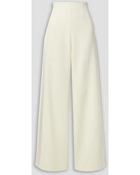 Sergio Hudson - Silk Satin-trimmed Wool-blend Crepe Wide-leg Pants - Lyst