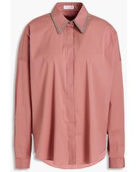 Brunello Cucinelli Bead-embellished Cotton-blend Stretch-poplin Shirt - Multicolour