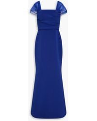 Badgley Mischka - Tulle-trimmed Draped Crepe Gown - Lyst