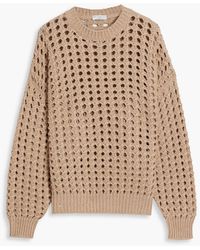 Brunello Cucinelli - Sequin-embellished Open-knit Cashmere And Silk-blend Sweater - Lyst