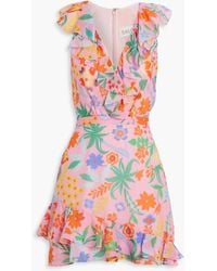 Saloni - Cece Ruffled Floral-print Cotton And Silk-blend Voile Mini Dress - Lyst