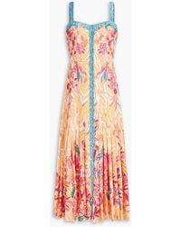 Saloni - Karen Printed Satin-Twill Midi Dress - Lyst