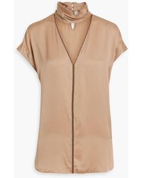 Brunello Cucinelli - Bead-embellished Cutout Satin Top - Lyst
