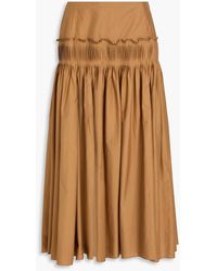 Theory - Gathered Cotton-blend Midi Skirt - Lyst